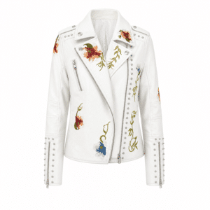 Veste country blanche à fleurs brodées