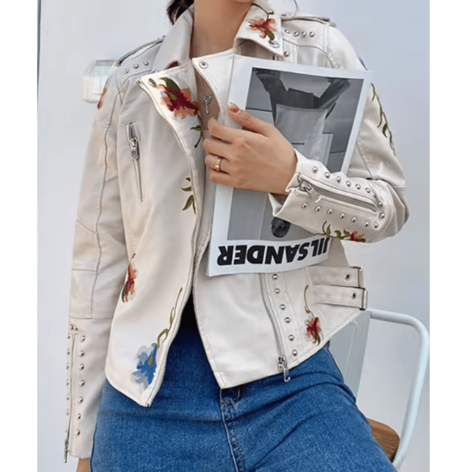Veste country blanche à fleurs brodées (4)