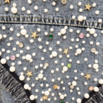 Veste country bleue courte à perles et franges western (2)