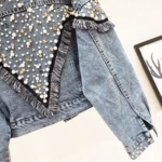 Veste country bleue courte à perles et franges western (4)