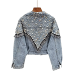 Veste country bleue courte à perles et franges western (5)