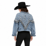 Veste country bleue courte à perles et franges western (6)