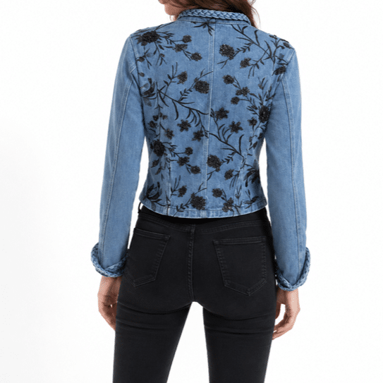 Veste country vintage en jean à fleurs noires (6)