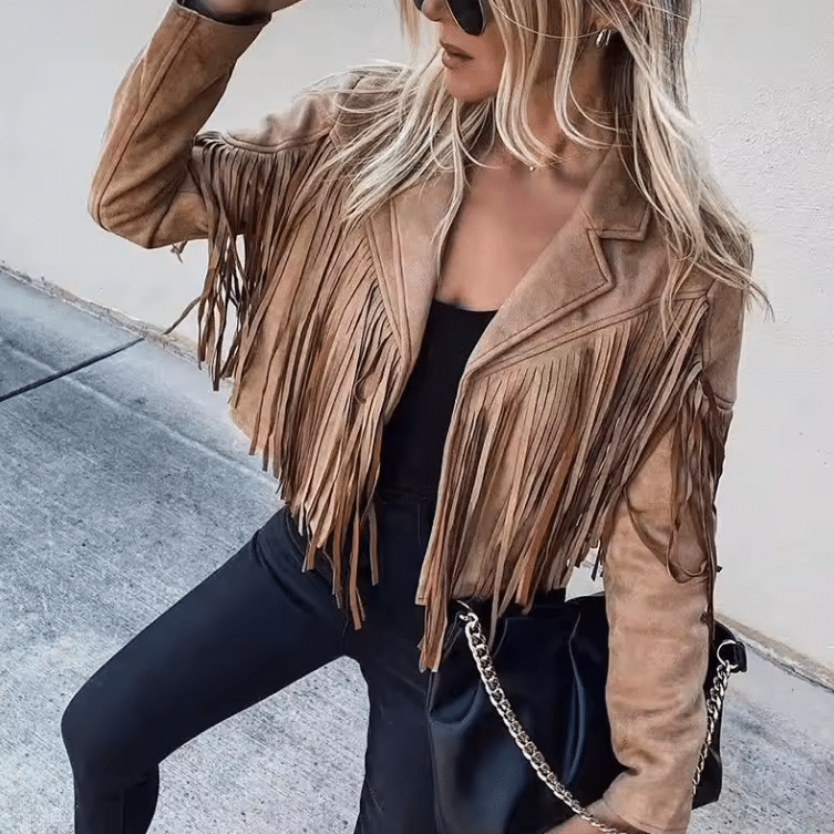 Veste cowboy camel franges style western (1)