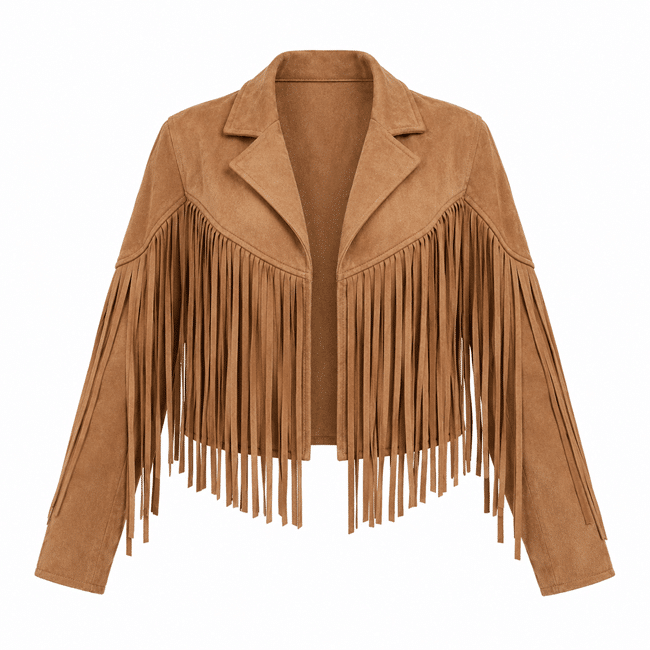 Veste cowboy camel franges style western (2)