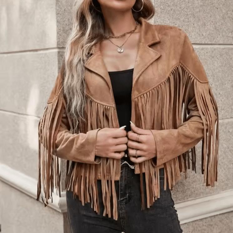 Veste cowboy camel franges style western (3)