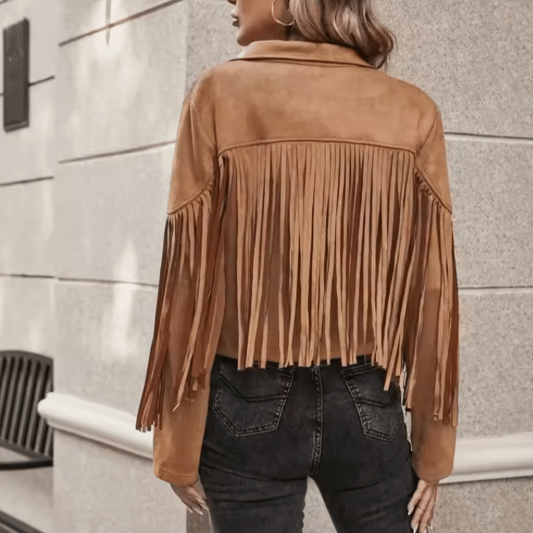 Veste cowboy camel franges style western (4)