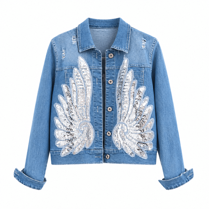 Veste cowboy femme bleue ailes argentées (2)