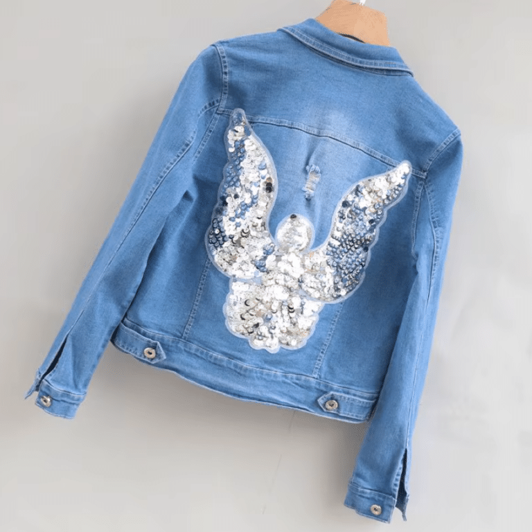Veste cowboy femme bleue ailes argentées (5)