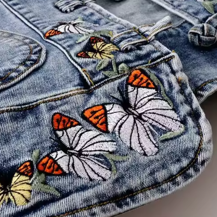 Veste cowboy femme bleue jean papillons brodés (1)