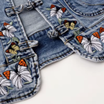 Veste cowboy femme bleue jean papillons brodés (2)