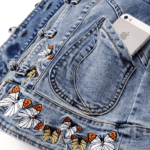 Veste cowboy femme bleue jean papillons brodés (3)