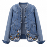 Veste cowboy femme bleue jean papillons brodés (6)