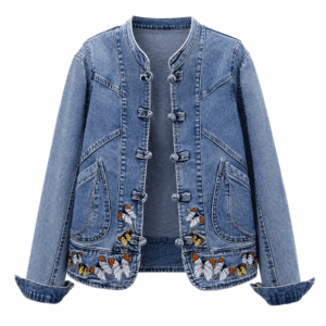 Veste cowboy femme bleue jean papillons brodés