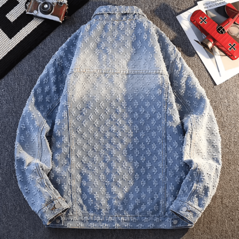 Veste cowboy homme bleu clair country motifs relief (3)
