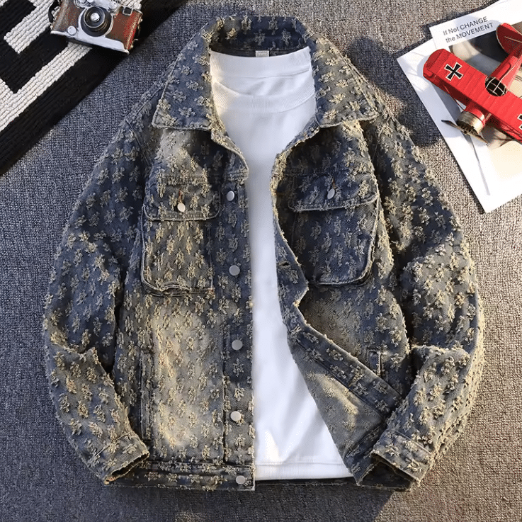 Veste cowboy homme bleu clair country motifs relief (5)