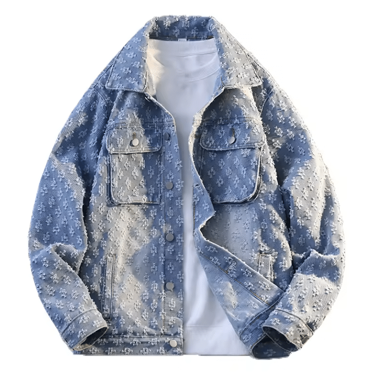 Veste cowboy homme bleu clair country motifs relief (6)