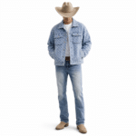 Veste cowboy homme bleu clair country motifs relief (7)