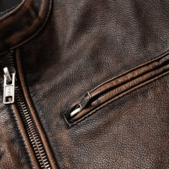 Veste cowboy homme en cuir de vachette vintage style biker (5)