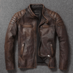 Veste cowboy homme en cuir de vachette vintage style biker (6)
