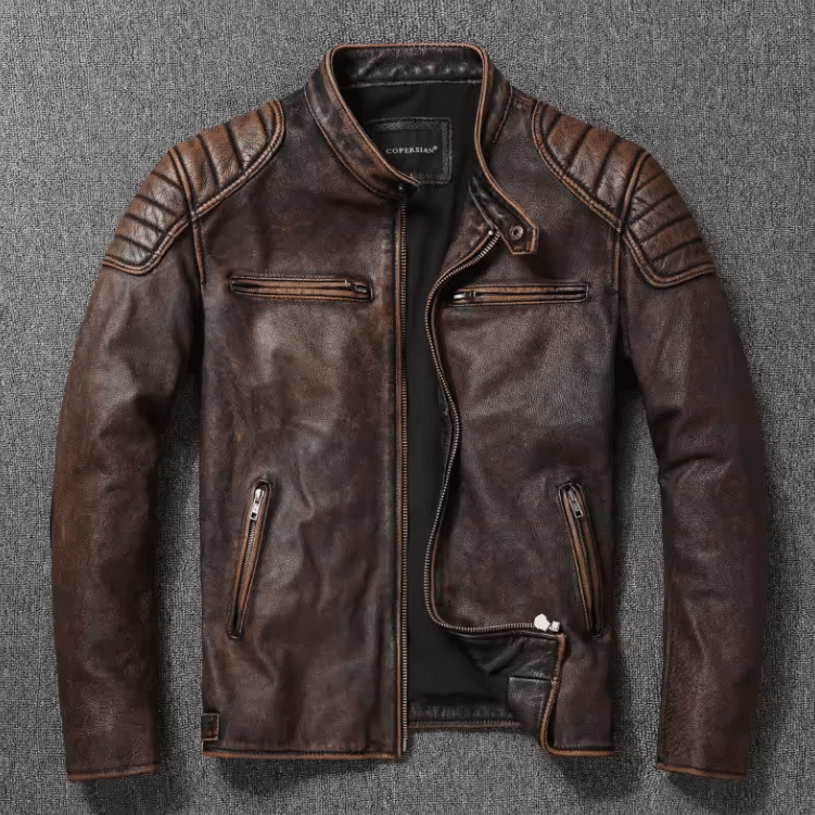 Veste cowboy homme en cuir de vachette vintage style biker (6)