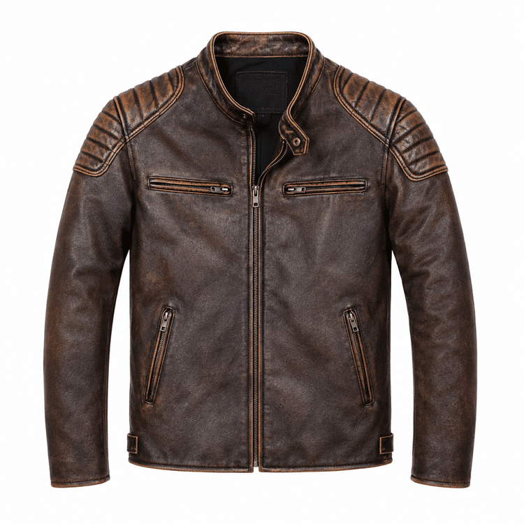 Veste cowboy homme en cuir de vachette vintage style biker (7)