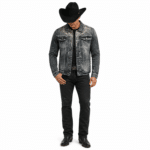 Veste cowboy homme jean broderies ailes blanches (1)