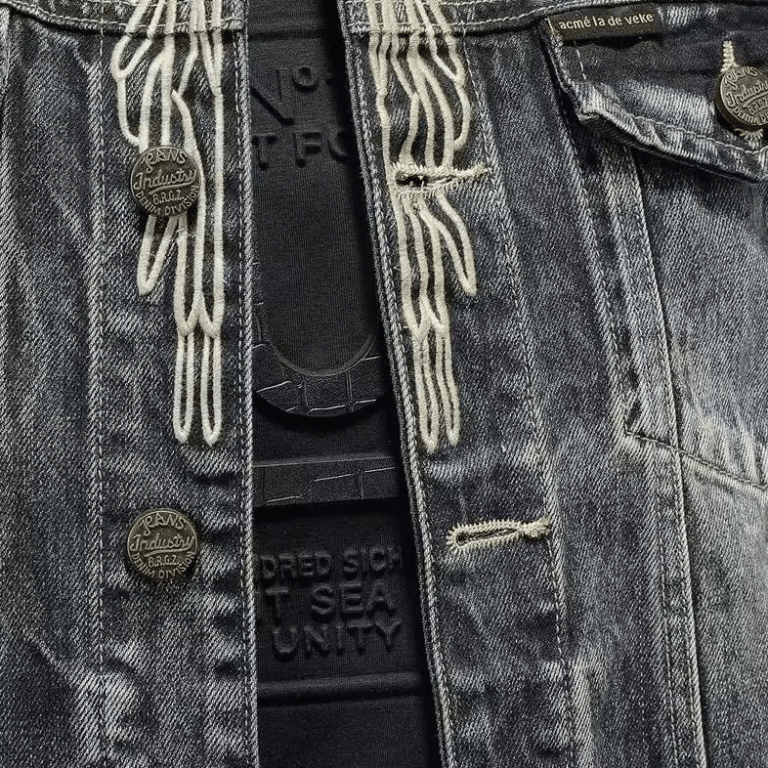 Veste cowboy homme jean broderies ailes blanches (4)