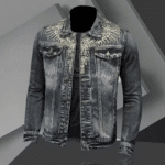 Veste cowboy homme jean broderies ailes blanches (6)