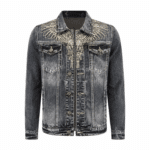 Veste cowboy homme jean broderies ailes blanches (7)