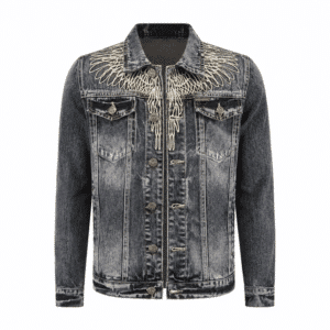 Veste cowboy homme jean broderies ailes blanches