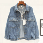 Veste cowboy jean bleu broderies florales et franges (2)