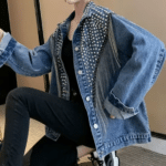 Veste cowboy jean clous longues franges argentées (1)