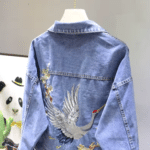 Veste cowboy jean oversize avec broderie grue (1)