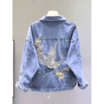 Veste cowboy jean oversize avec broderie grue (2)