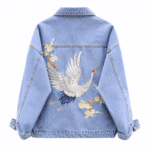 Veste cowboy jean oversize avec broderie grue (3)