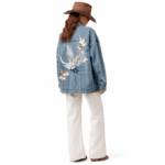 Veste cowboy jean oversize avec broderie grue (4)