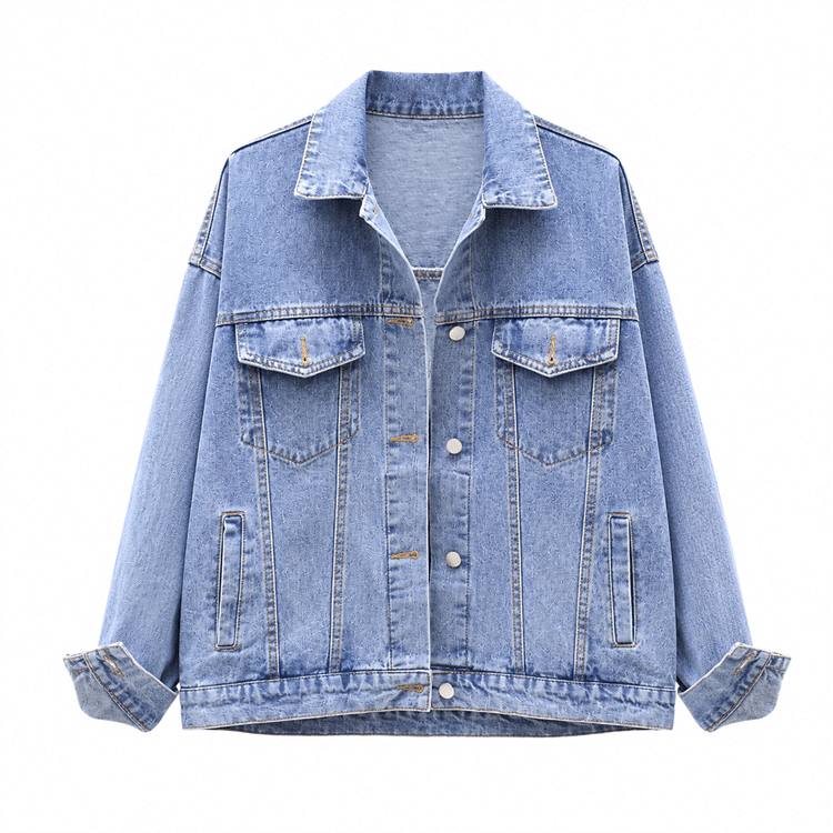 Veste cowboy jean oversize avec broderie grue (5)