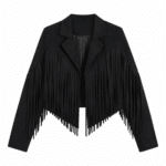 Veste cowboy noir femme longues franges manches (2)