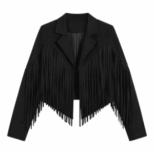 Veste cowboy noir femme longues franges manches