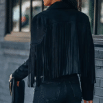 Veste cowboy noir femme longues franges manches (3)