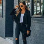 Veste cowboy noir femme longues franges manches (4)