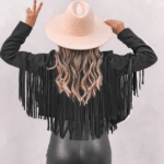 Veste cowboy noir femme longues franges manches (5)