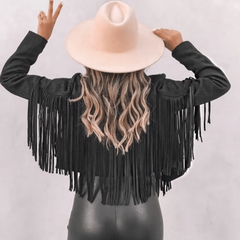 Veste cowboy noir femme longues franges manches (5)