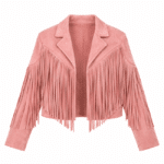 Veste cowboy rose courte longues franges aspect daim (1)