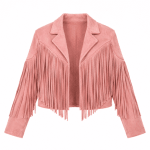 Veste cowboy rose courte longues franges aspect daim