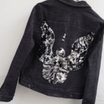 Veste jean noire courte grandes ailes brillantes pailletées (4)