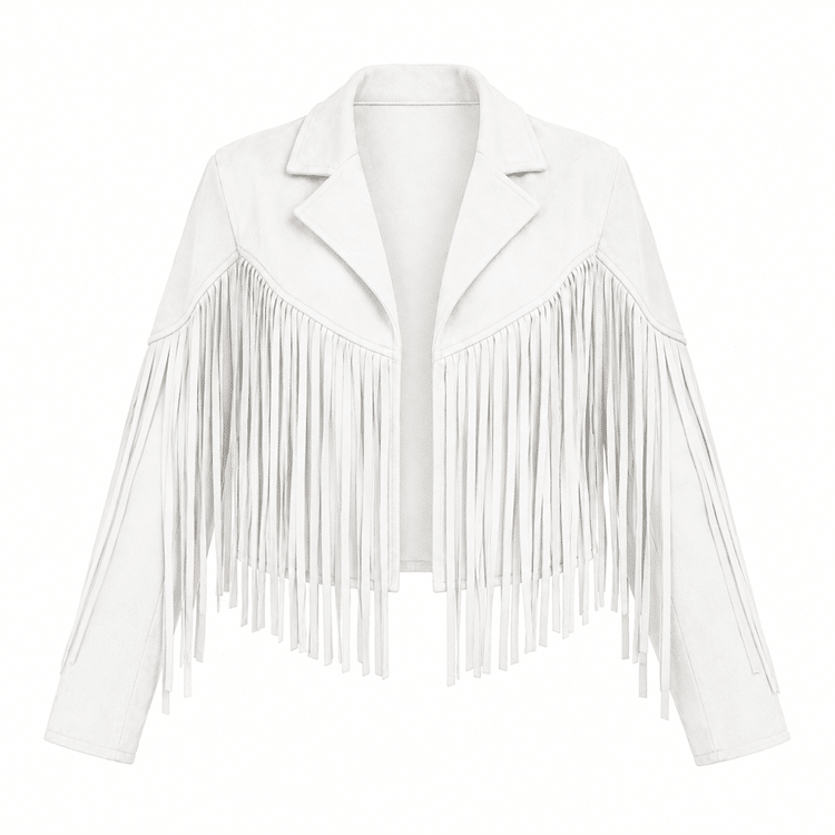 Veste western blanche à longues franges style cowboy (2)
