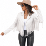 Veste western blanche à longues franges style cowboy (3)