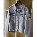 Veste western bleue en jean perles sur dos et manches (1)